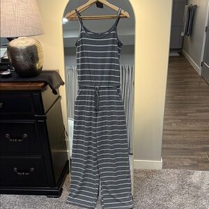 Striped Gray Jumpsuit/Romper with pockets